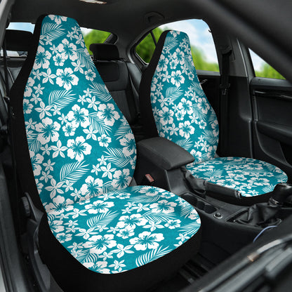 Cyan Hibiscus Hawaiian Flower Pattern Car Seat Covers