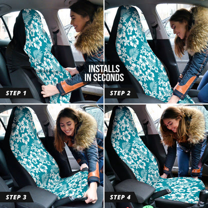 Cyan Hibiscus Hawaiian Flower Pattern Car Seat Covers