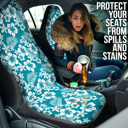 Cyan Hibiscus Hawaiian Flower Pattern Car Seat Covers
