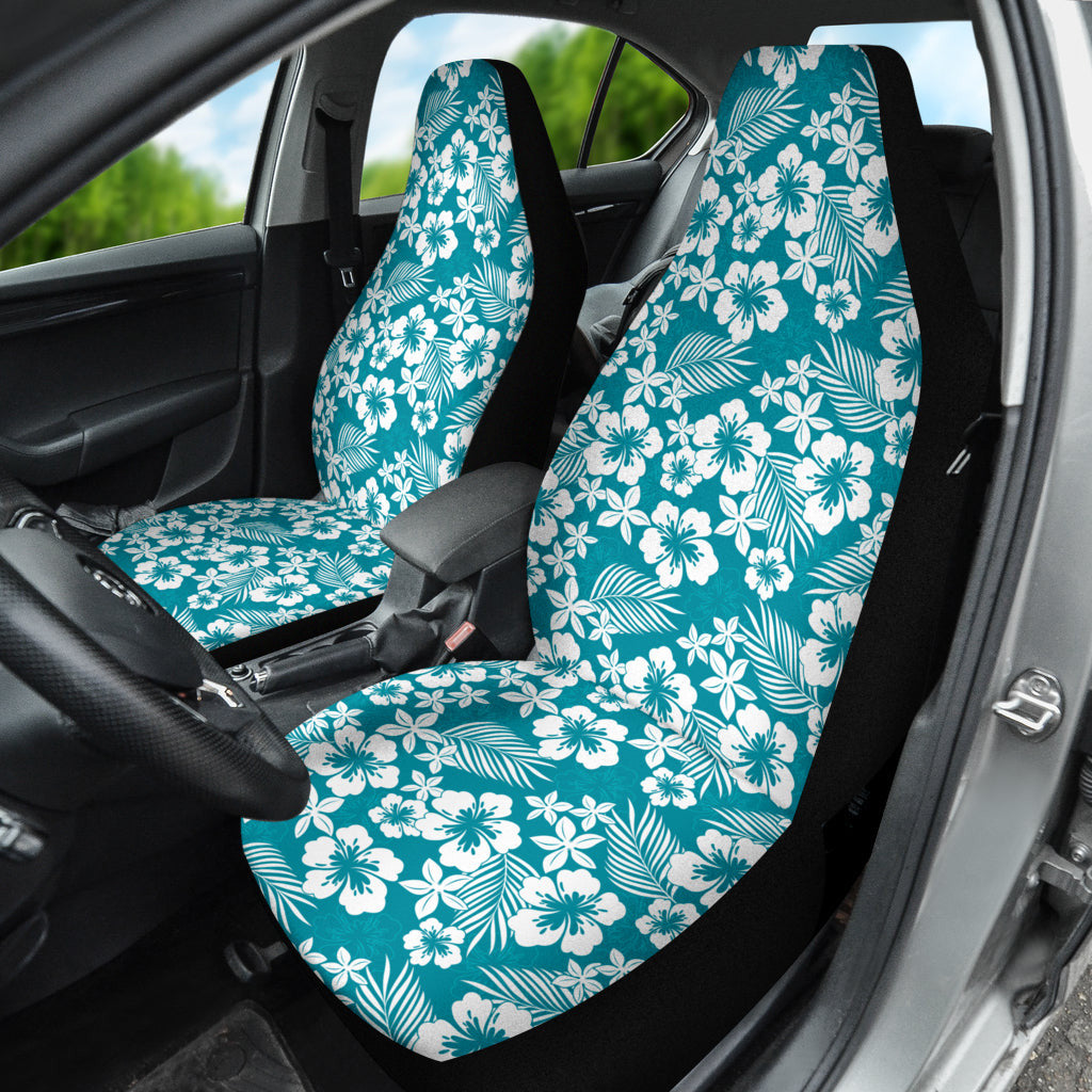 Cyan Hibiscus Hawaiian Flower Pattern Car Seat Covers