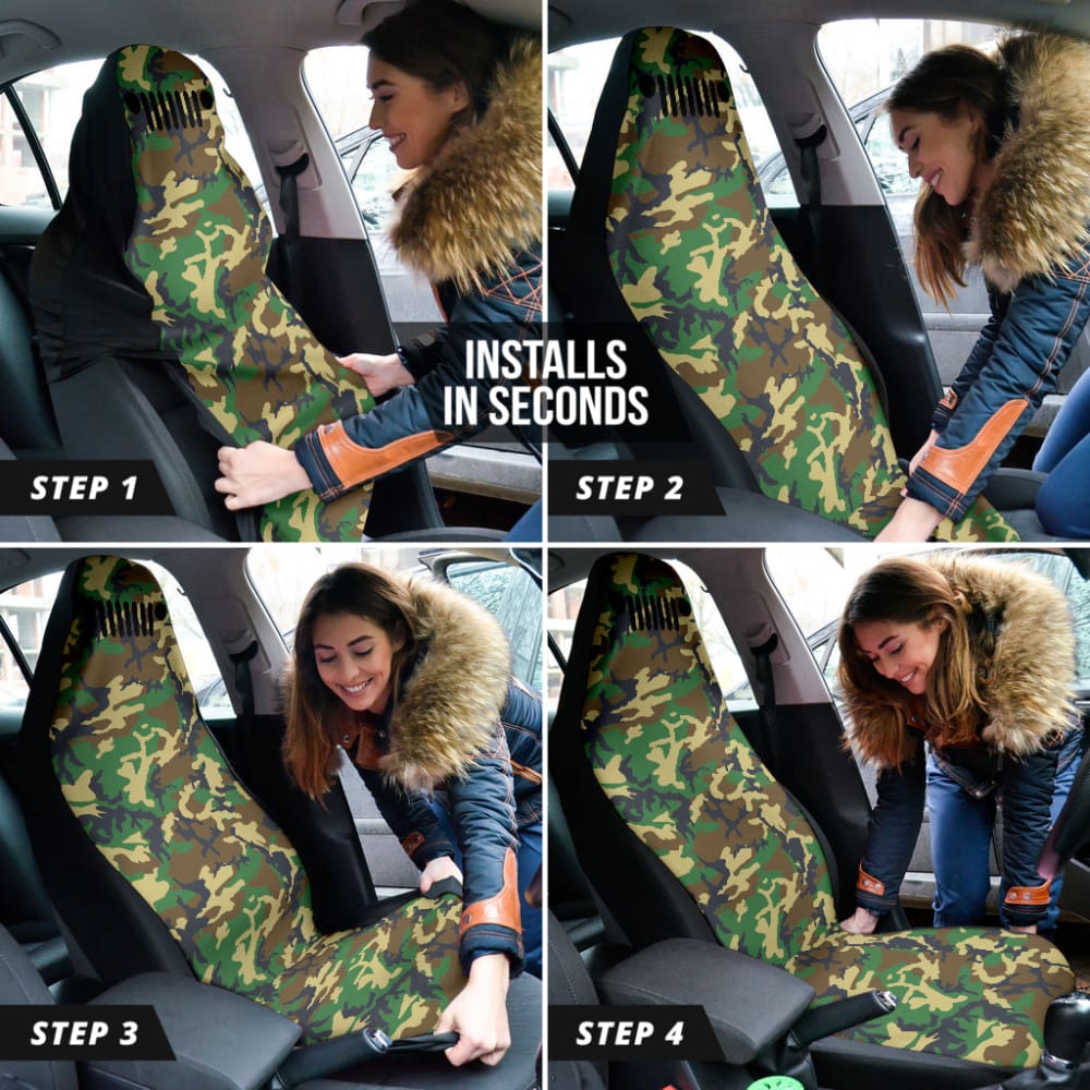 Jeep Grill Woodland Camo Car Seat Covers