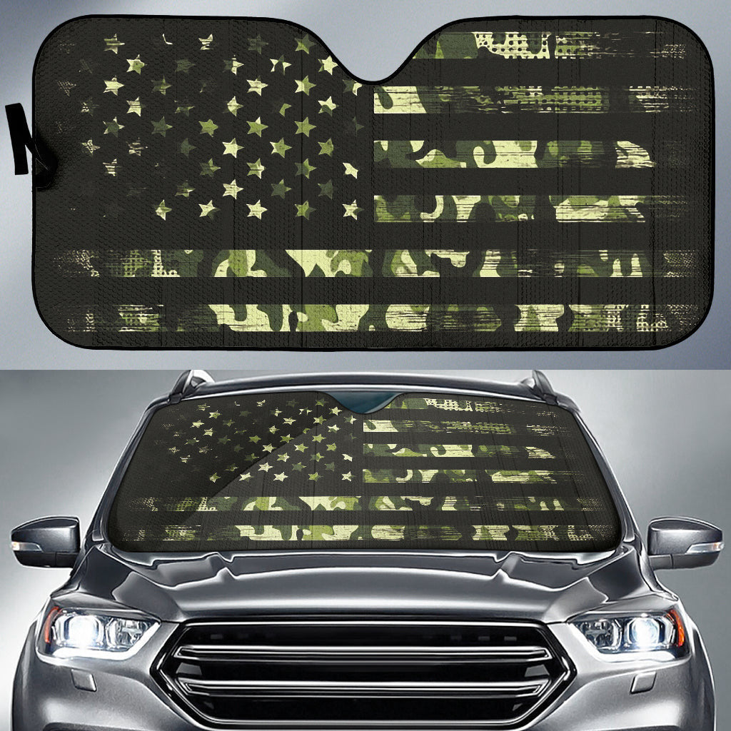 Army Green Camouflage American Flag Car Auto Sun Shades