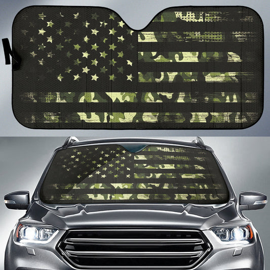 Army Green Camouflage American Flag Car Auto Sun Shades