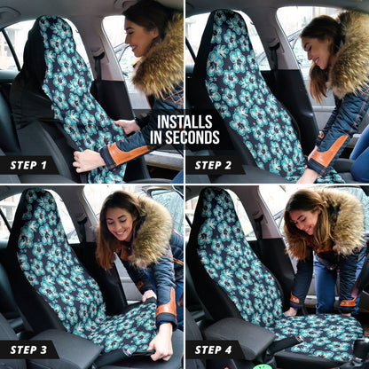 Blue Hibiscus Hawaiian Flower Pattern Car Seat Covers