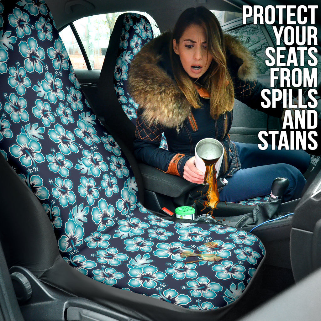Blue Hibiscus Hawaiian Flower Pattern Car Seat Covers