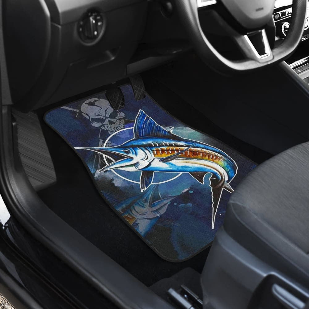 Fishing Car Floor Mats Blue Marlin Skull Fisherman