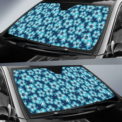 Blue Hibiscus Hawaiian Flower Pattern Car Auto Sun Shades