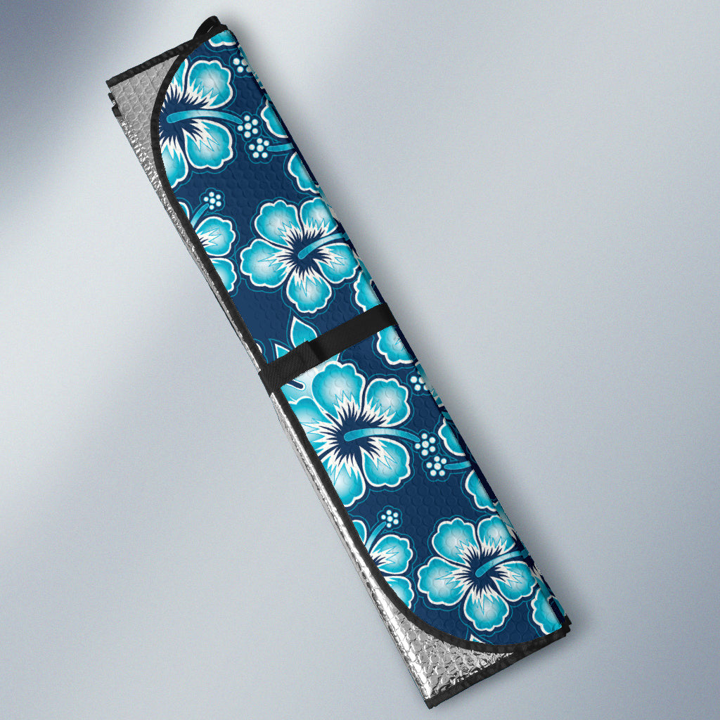 Blue Hibiscus Hawaiian Flower Pattern Car Auto Sun Shades