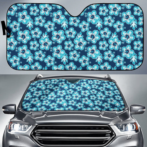 Blue Hibiscus Hawaiian Flower Pattern Car Auto Sun Shades