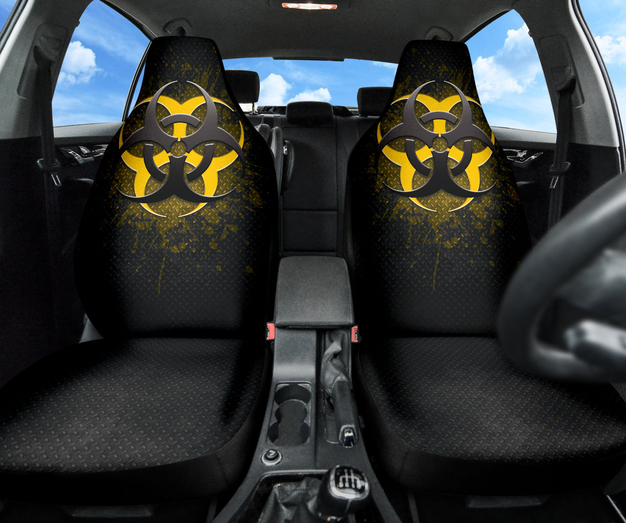 Biohazard Yellow Grunge Color Splash Car Seat Covers