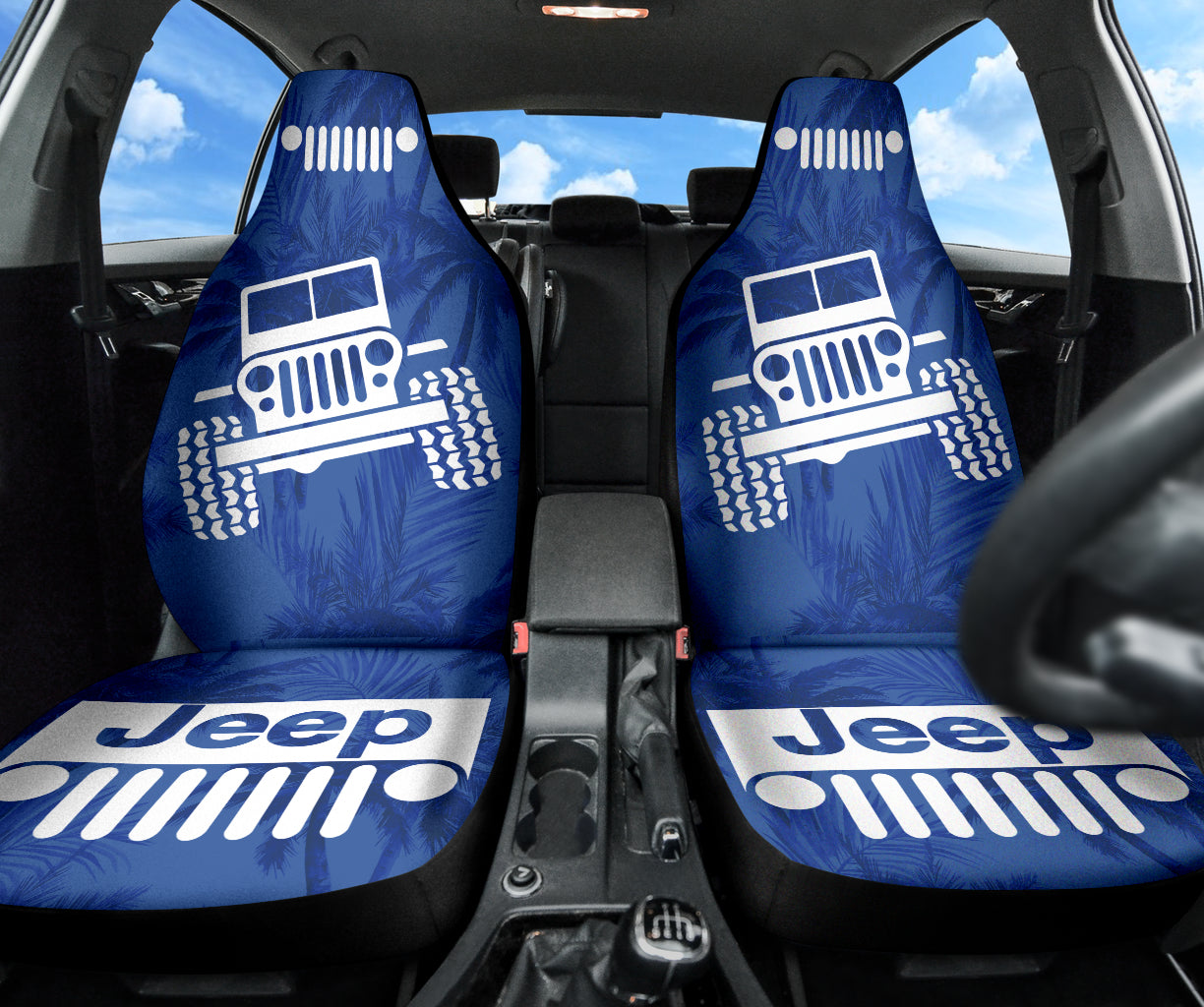 Jeep Offroad Blue White Beach Palms Style Car Seat Covers