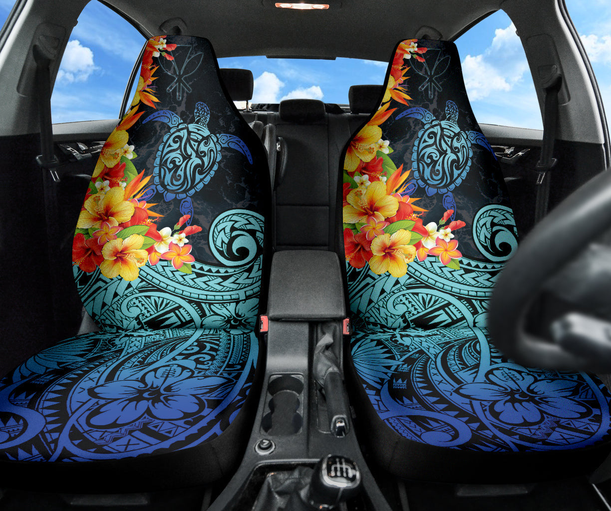 Kanaka Maoli (Hawaiian) Car Seat Covers Sea Turtle Tropical Hibiscus And Plumeria