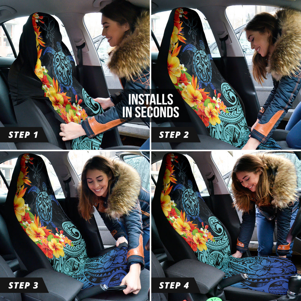 Kanaka Maoli (Hawaiian) Car Seat Covers Sea Turtle Tropical Hibiscus And Plumeria