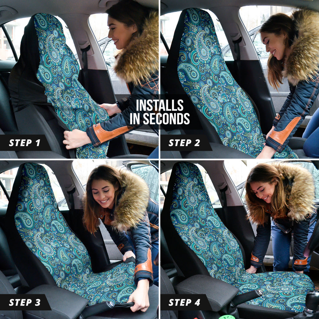 Blue Paisley Pattern Car Seat Covers