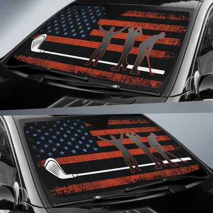 American Flag With Golf Club Car Auto Sun Shades