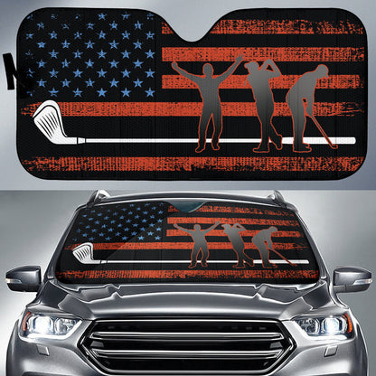 American Flag With Golf Club Car Auto Sun Shades