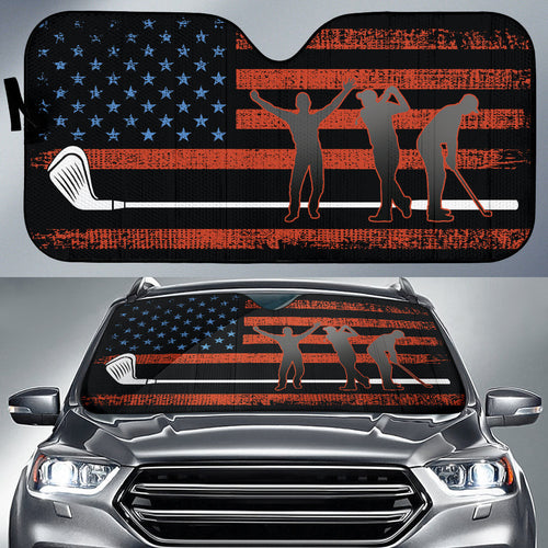 American Flag With Golf Club Car Auto Sun Shades