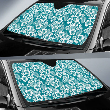 Cyan Hibiscus Hawaiian Flower Pattern Car Auto Sun Shades