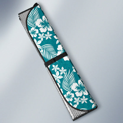 Cyan Hibiscus Hawaiian Flower Pattern Car Auto Sun Shades
