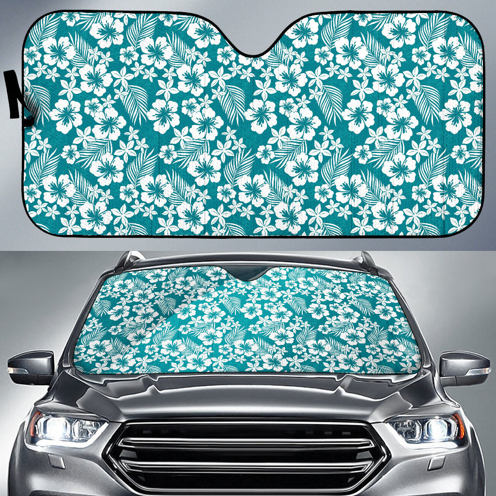 Cyan Hibiscus Hawaiian Flower Pattern Car Auto Sun Shades