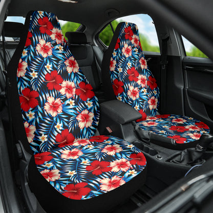 Red Blue Hibiscus Hawaiian Flower Pattern Car Seat Covers