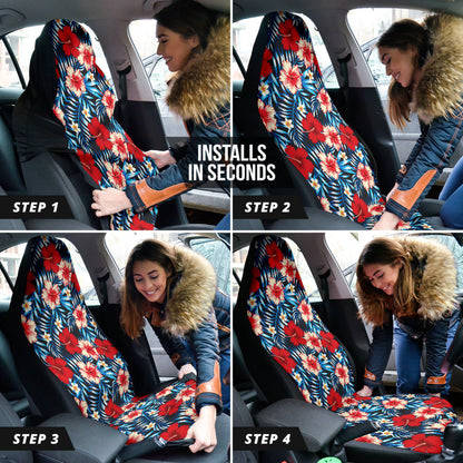 Red Blue Hibiscus Hawaiian Flower Pattern Car Seat Covers