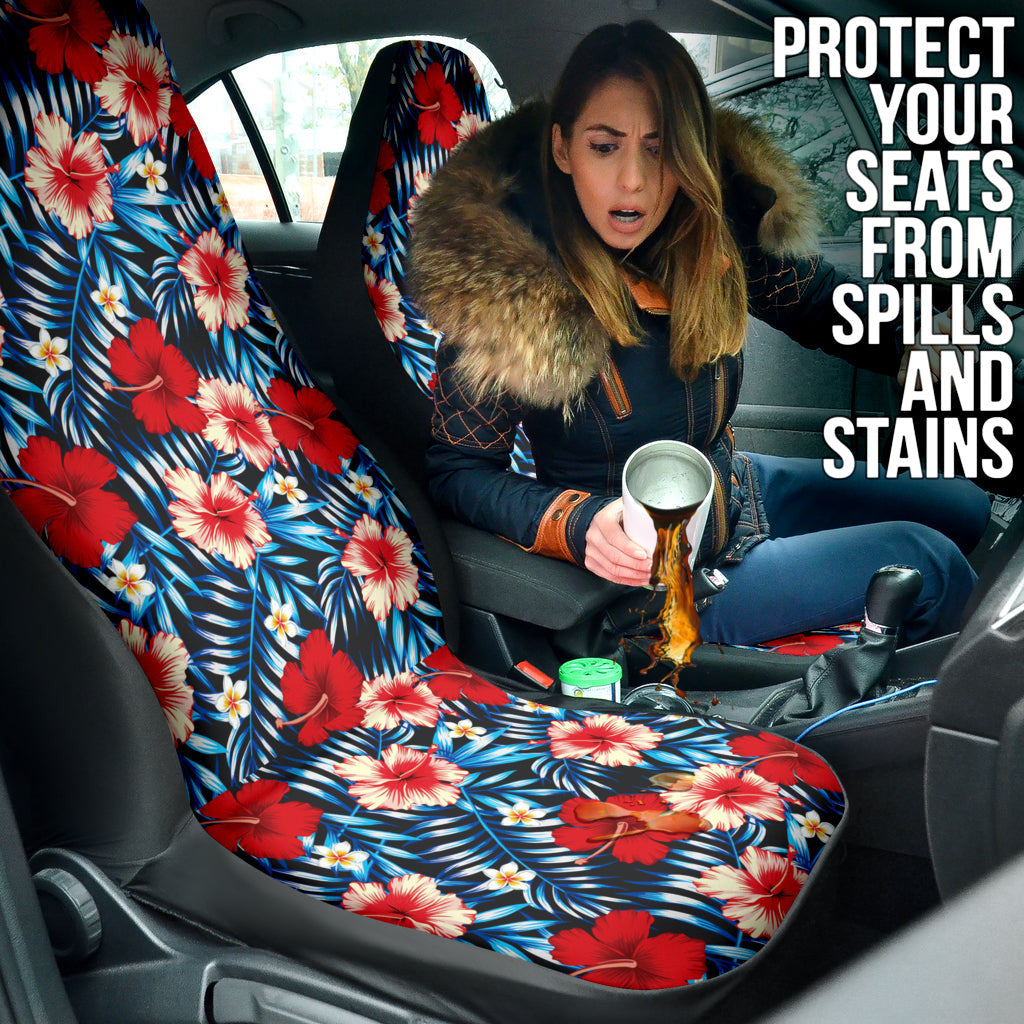 Red Blue Hibiscus Hawaiian Flower Pattern Car Seat Covers