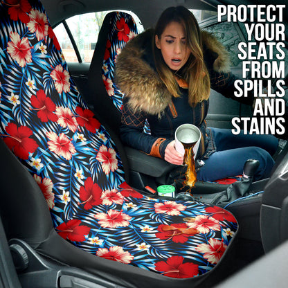 Red Blue Hibiscus Hawaiian Flower Pattern Car Seat Covers