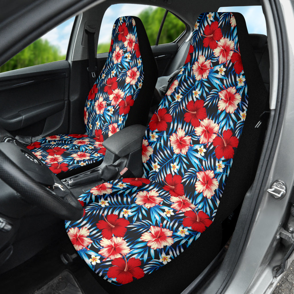 Red Blue Hibiscus Hawaiian Flower Pattern Car Seat Covers