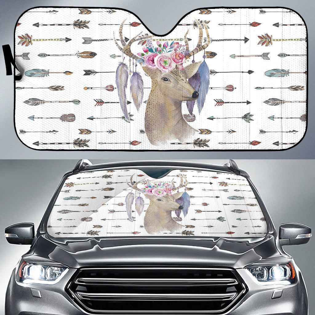 Deer Boho Arrow Feather Car Auto Sun Shades