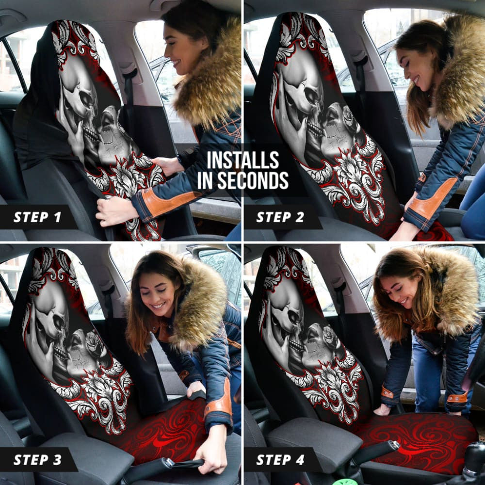 Love Kissing Skeleton Sugar Skull Gothic Car Seat Covers Custom