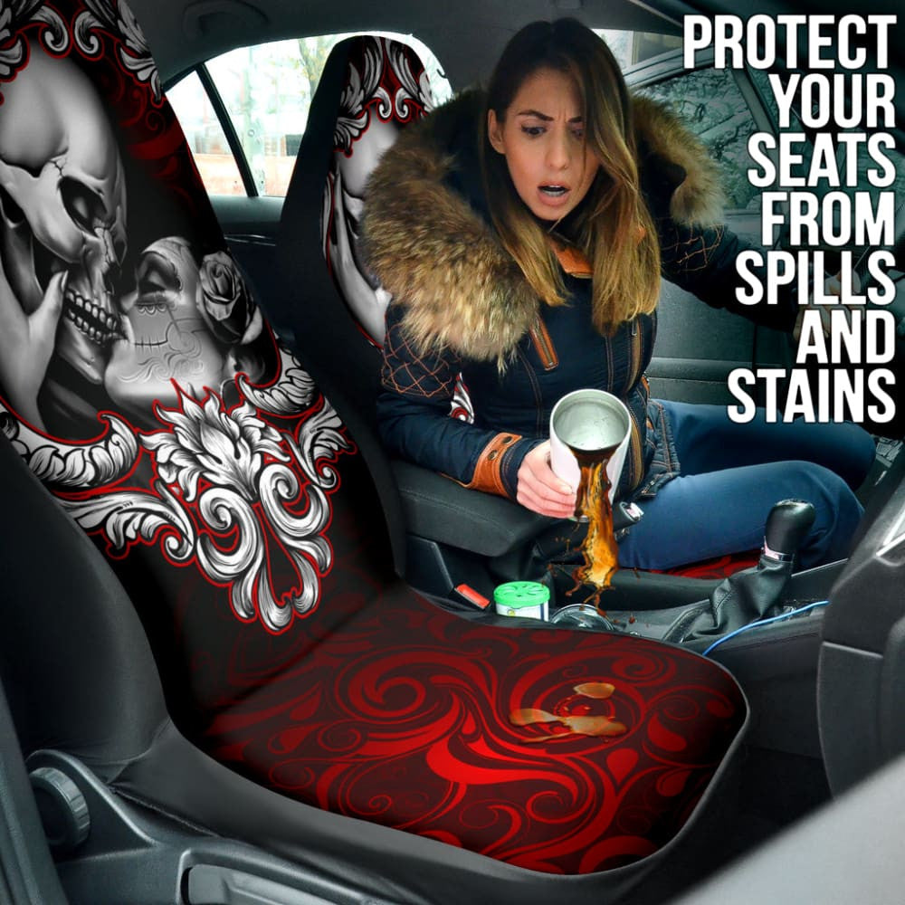 Love Kissing Skeleton Sugar Skull Gothic Car Seat Covers Custom