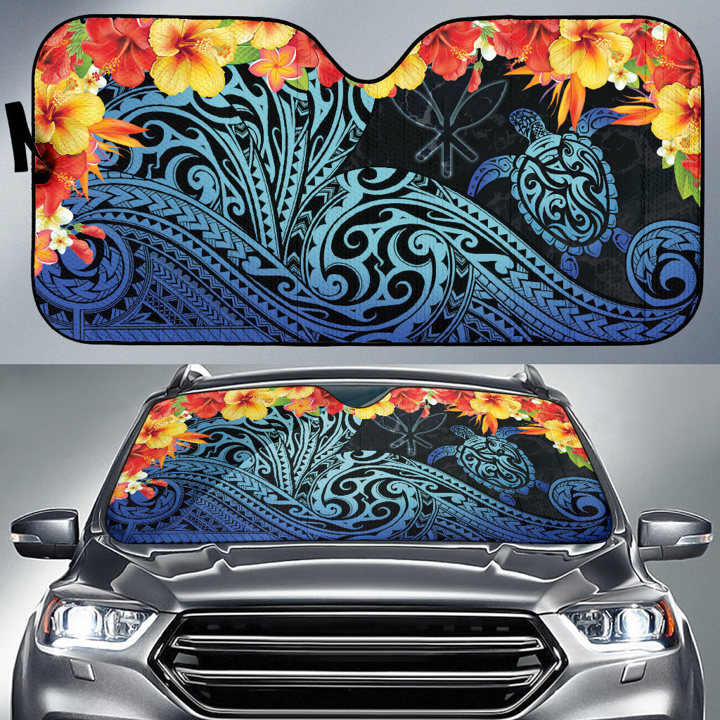 Kanaka Maoli (Hawaiian) Car Auto Sun Shades Sea Turtle Tropical Hibiscus And Plumeria