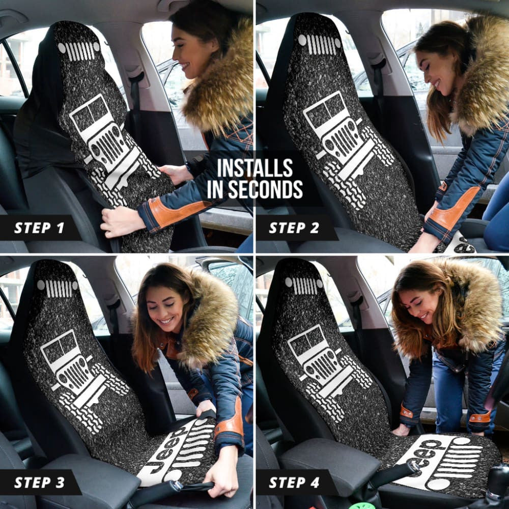 Amazing Jeep Offroad Gray White Asphalt Car Seat Covers Custom