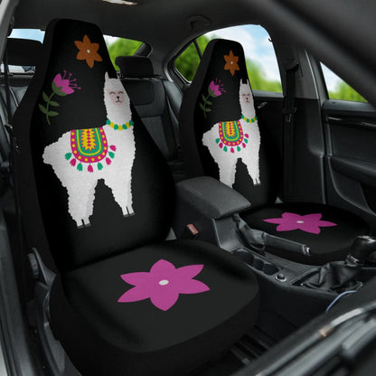 Amazing Llama Chalky Style Black Flowers Car Seat Covers Custom