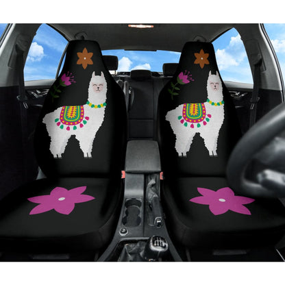 Amazing Llama Chalky Style Black Flowers Car Seat Covers Custom