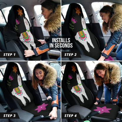 Amazing Llama Chalky Style Black Flowers Car Seat Covers Custom