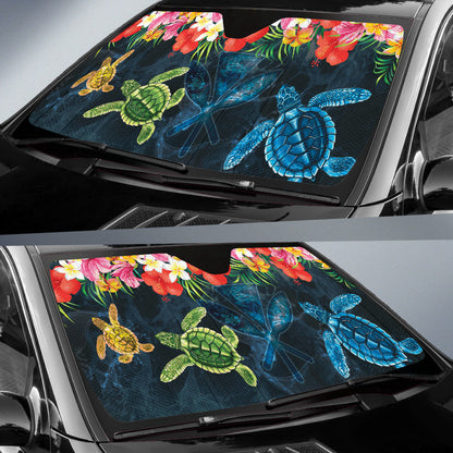 Turtle Kanaka Maoli Hibiscus Plumeria Flower Wave Car Auto Sun Shades