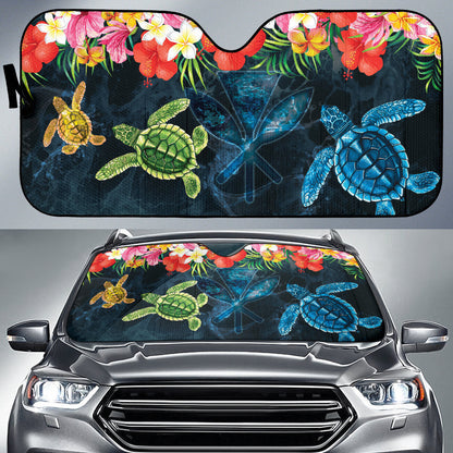 Turtle Kanaka Maoli Hibiscus Plumeria Flower Wave Car Auto Sun Shades