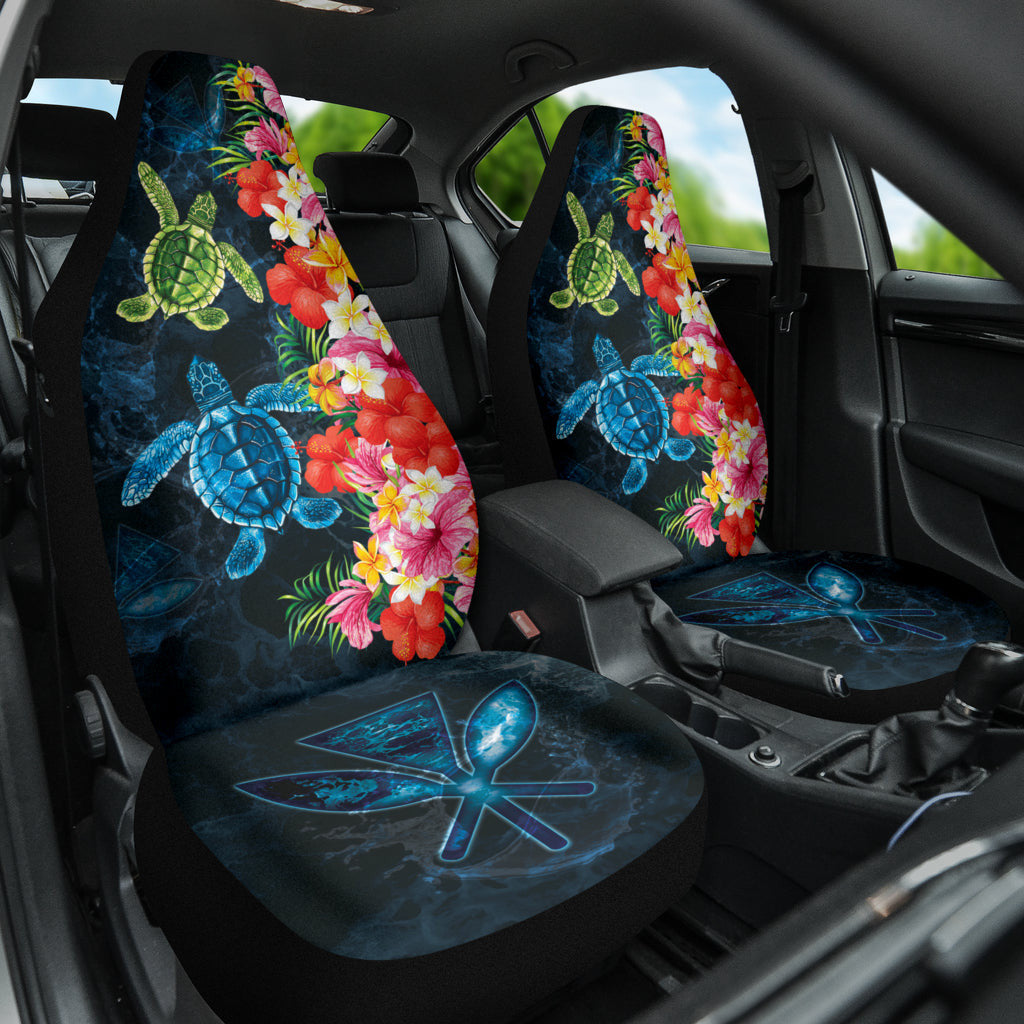 Turtle Kanaka Maoli Hibiscus Plumeria Flower Wave Car Seat Covers