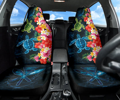 Turtle Kanaka Maoli Hibiscus Plumeria Flower Wave Car Seat Covers