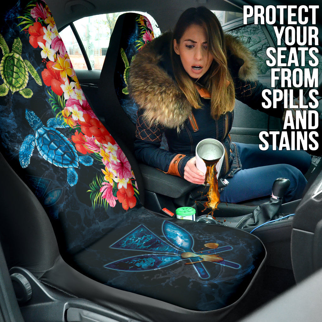 Turtle Kanaka Maoli Hibiscus Plumeria Flower Wave Car Seat Covers