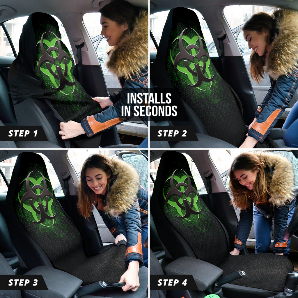 Biohazard Green Grunge Color Splash Car Seat Covers