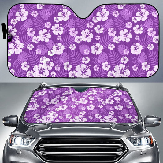 Purple With White Hibiscus Flowers Car Auto Sun Shades