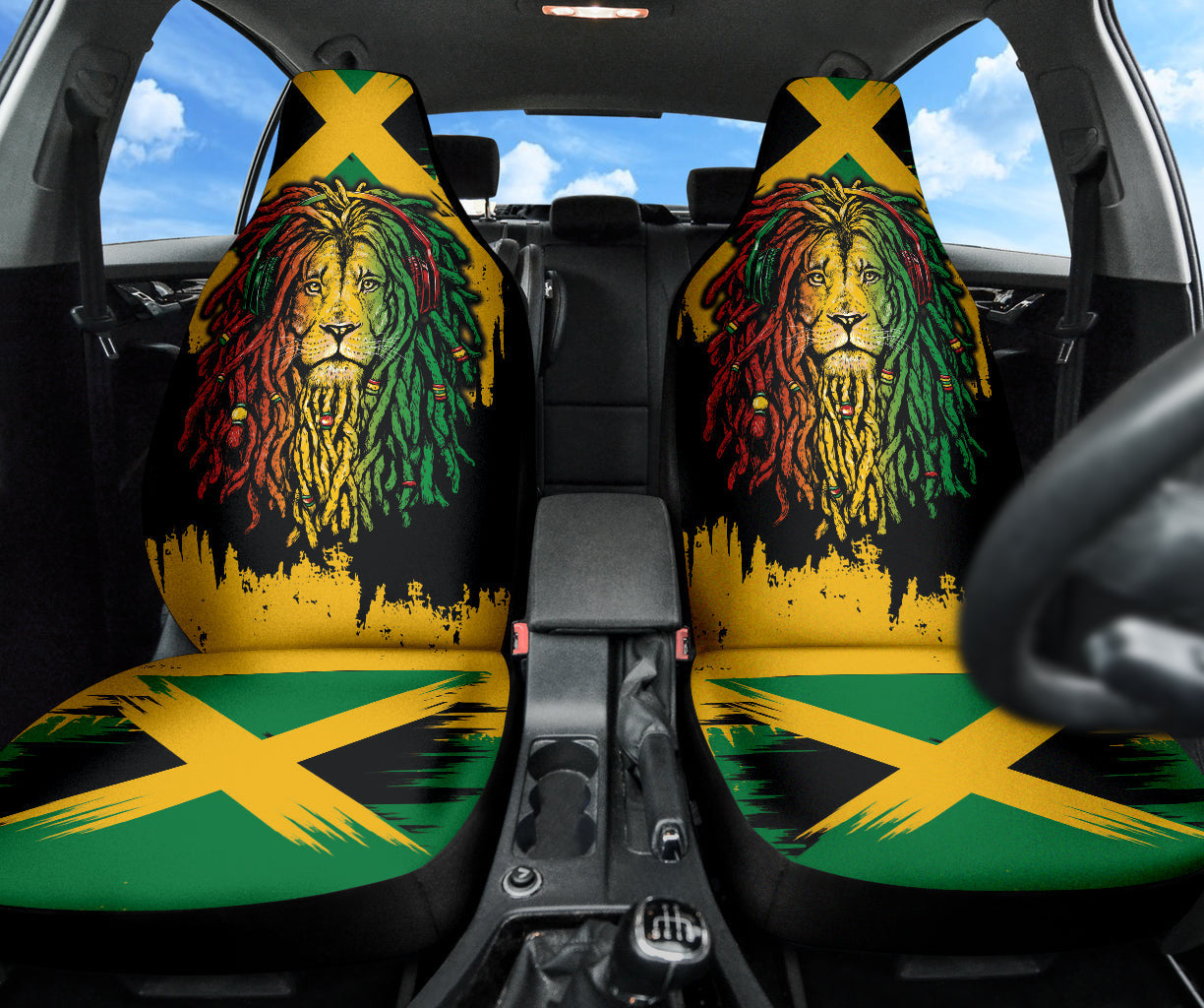 Jamaica Lion Flag Grunge Car Seat Covers