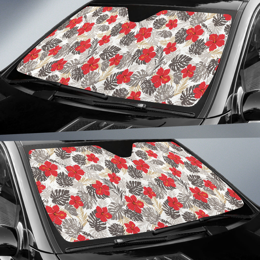 Red Hibiscus Hawaiian Flower Pattern Car Auto Sun Shades