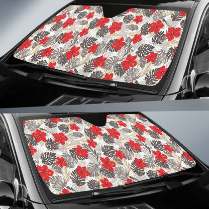 Red Hibiscus Hawaiian Flower Pattern Car Auto Sun Shades