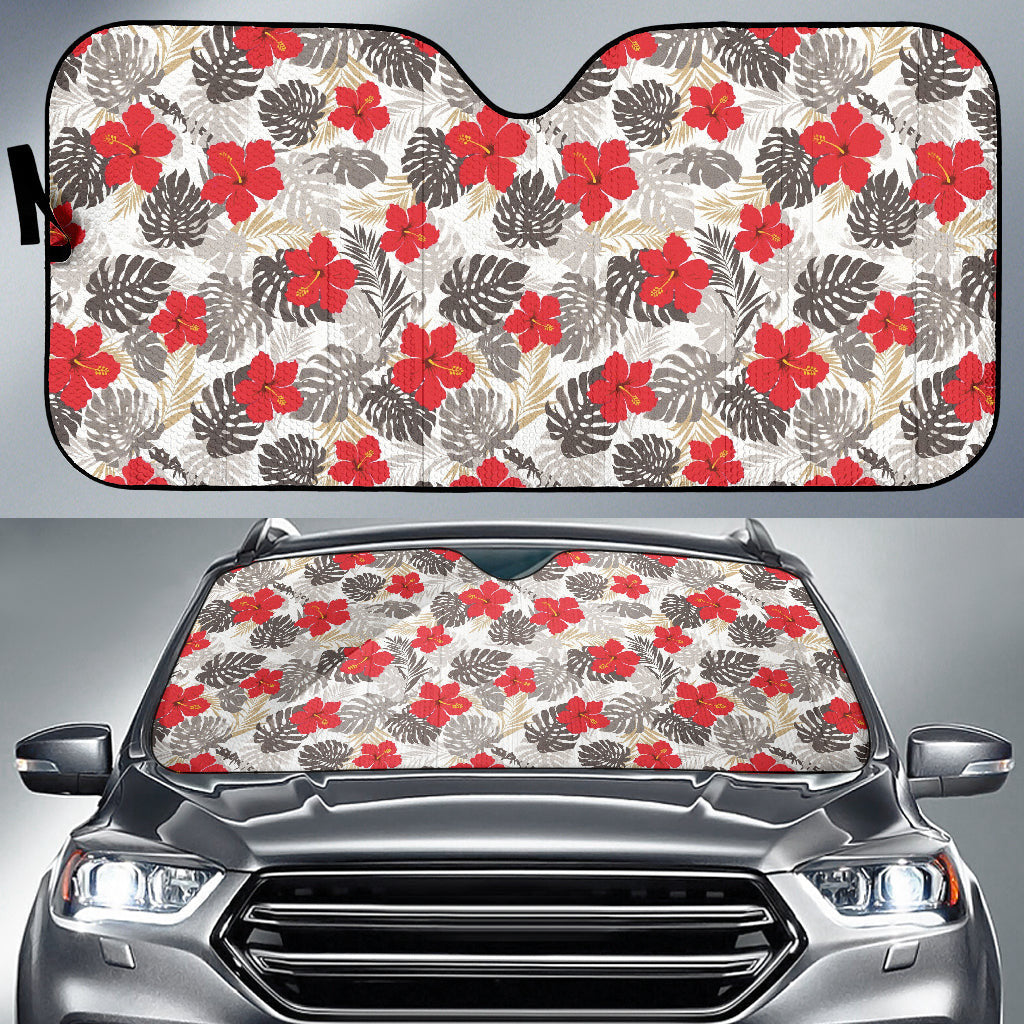 Red Hibiscus Hawaiian Flower Pattern Car Auto Sun Shades