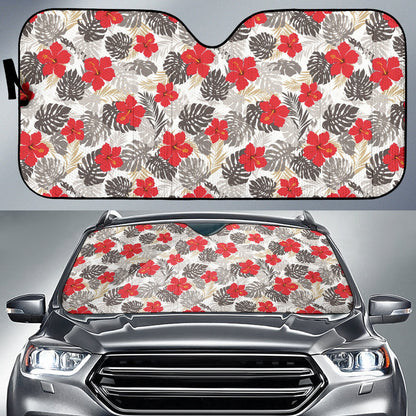 Red Hibiscus Hawaiian Flower Pattern Car Auto Sun Shades