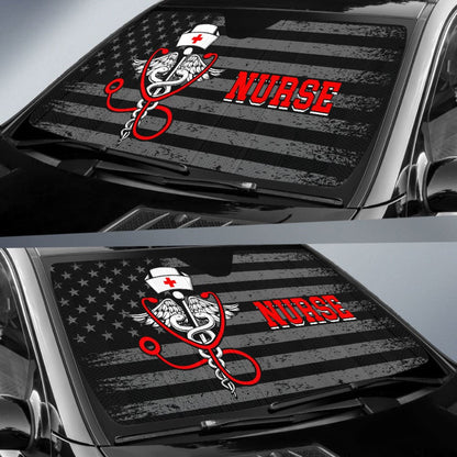 Nurse American Flag Red And White Symbol Car Auto Sun Shades